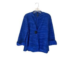 I.C. by Connie K‎ Blue Textured Artsy Asymmetric One Button Jacket Blazer Medium